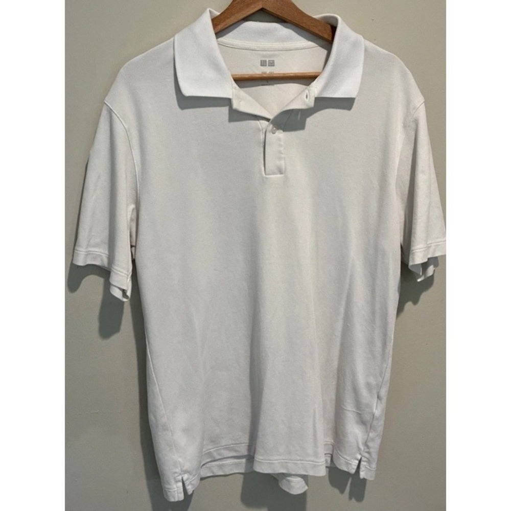 Uniqlo Polo Shirt Men's Large White Solid Short Sleeve Collared Knit
